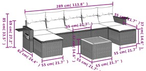 8 pcs conjunto sofás de jardim c/ almofadões vime PE cinzento