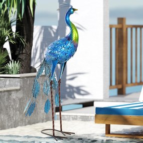 Estátua de pavão para jardim 40 x 43 x 83 cm, decoração exterior em metal resistente às intempéries, multicolorida