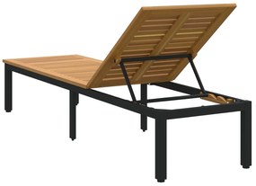 Espreguiçadeira Preta 200x55x35 cm Madeira Acácia Maciça
