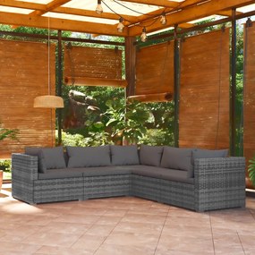 5 pcs conjunto lounge de jardim c/ almofadões vime PE cinzento