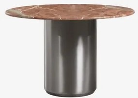 Mesa De Jantar Redonda Ø120 Cm Luceida Mármore Vermelho Chigan & Aço Inoxidável Escovado - Sklum