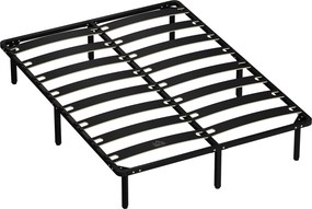 Estrutura Cama 140x190 cm (COLCHÃO NÃO INCLUIDO) Estrado de Cama de Plataforma de Aço com Ripas de Álamo Fácil de Montar Carga 350 kg Preto
