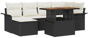 Conjunto de Sofá de Jardim com 7 Peças e Almofadas, Rattan Poliéster P