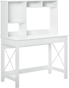 Secretária com arrumação 105 x 50 x 137,5 cm, moderna em madeira com prateleiras e tampo amplo, ideal para espaços reduzidos, casa, quarto, branca