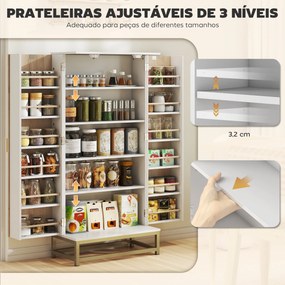 Armário de Cozinha com 2 Portas e 12 Compartimentos Design Moderno com 5 Prateleiras Ajustáveis Branco