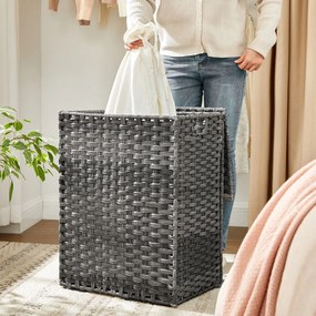 Cesto para roupa suja em polyrattan 90 L cinzento