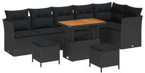 vidaXL Conjunto de Sofá de Jardim 9 pcs Preto vime PE