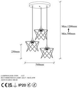 Candeeiro Chandelier Akkas – Preto – Diâmetro 54 cm, Altura Ajustável