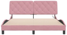 Estrutura de cama c/ luzes LED 160x200 cm veludo rosa