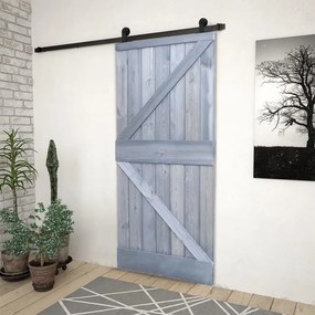 vidaXL Porta de correr com ferragens 90x210 cm pinho maciço cinzento