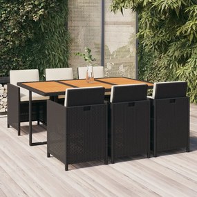 vidaXL 7 pcs conjunto de jantar p/ jardim c/ almofadões vime PE preto