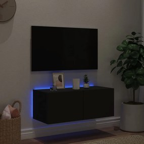 Móvel de parede para TV com luzes LED 80x35x31 cm preto