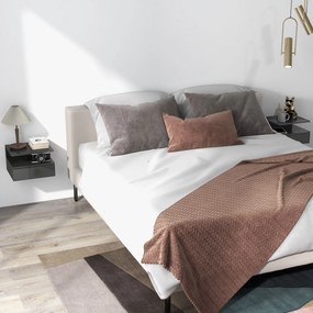 Conjunto de 2 Mesas de Cabeceira Flutuantes com Gaveta e Prateleira Aberta para Sala de Estar, 35x32x22,5 cm Preto Brilhante