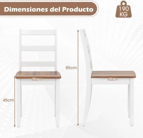 Conjunto de 2 cadeiras de jantar (MESA NÃO INCLUIDA) com pernas em madeira de borracha, encosto alto curvo, branco e castanha