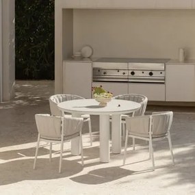 Conjunto De Mesa Redonda Ø120 Cm Em Cerâmica E Alumínio Arken E 4 Cadeiras De Jardim Com Braços Em Alumínio E Tecido Roderise - Sklum