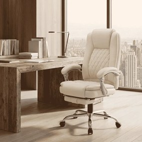 Cadeira de escritório Rubia com função de massagem em couro sintético creme