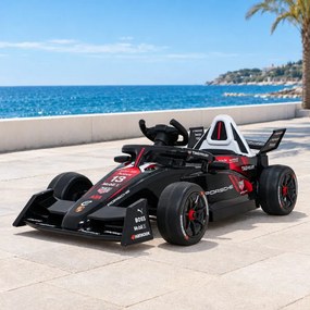 Carro elétrico para Crianças Corrida Formula E Porsche Rodas Espuma EVA, Assento couro ecológico Vermelho/Preto