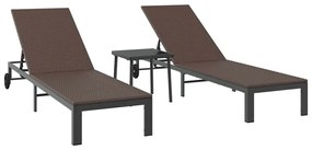 Conjuntos de espreguiçadeiras 2 pcs com rodas e mesa em rattan sintéti