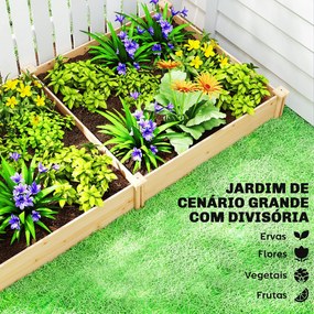Floreira Elevada em Madeira Horta Urbana para Cultivar Plantas com Divisor e Base Aberta 235x121x26 cm Madeira