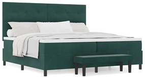Cama Box Spring com Colchão e Banco Verde Escuro 200x200 cm Veludo
