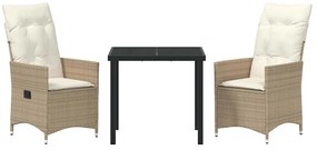 conjunto de jantar de jardim com 3 peças e almofadas em poli-rattan be