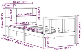 Cama com estante sem colchão 100x200 cm pinho maciço