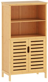 kleankin Armário Casa de Banho de Bambu Móvel Auxiliar Casa de Banho com 2 Portas 2 Prateleiras Abertas 50x29x92 cm Madeira | Aosom Portugal