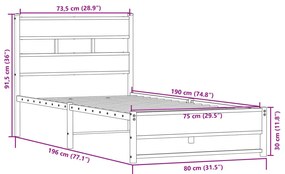 Estrutura de cama sem colchão 75x190 cm metal carvalho sonoma
