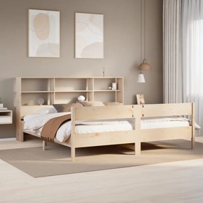 vidaXL Cama com estante sem colchão 180x200 cm pinho maciço