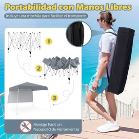 Tenda 300 x 300 cm Pop Up Dobrável com 1 Parede Lateral Com Saco, jardim, campismo, feiras, eventos com Estrutura Metálica Cinzenta