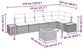 Conjunto de Sofá de 7 Peças com Almofadas Preto Rattan Acácia