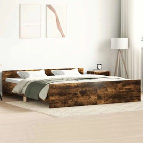Estrutura cama c/ cabeceira/apoio pés 180x200cm carvalho fumado