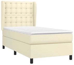 Cama com molas/colchão 100x200 cm couro artificial cor creme