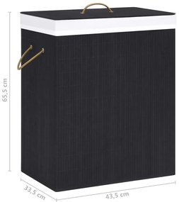 Cesto para roupa suja c/ secção única 83 L bambu preto