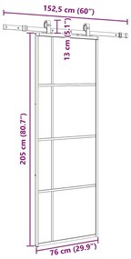 Porta deslizante c/ conj. ferragens 76x205cm vidro ESG preto