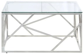 Mesa de centro aço inoxidável e vidro temperado prateado