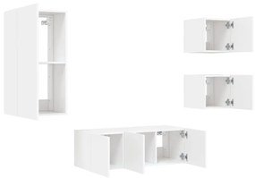 5pcs móveis de parede p/ TV c/ LEDs derivados de madeira branco