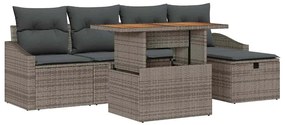 Conjunto de sofá de jardim de 6 peças com almofadas cinzas em poliratt