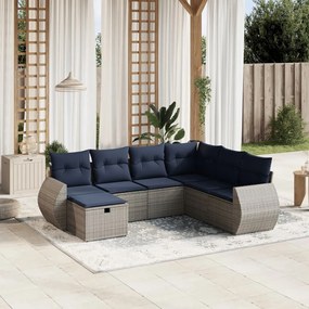 vidaXL 7 pcs conjunto sofás p/ jardim c/ almofadões vime PE cinzento