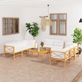 vidaXL 9 pcs conj. lounge de jardim + almofadões cor creme teca maciça