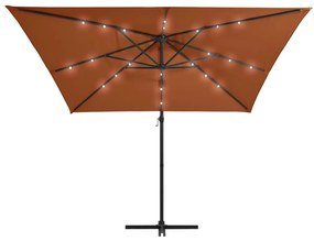 Guarda-sol jardim cantilever c/ luzes LED 250x250 cm terracotta