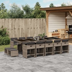 vidaXL 15 pcs conjunto jantar p/ jardim c/ almofadões vime PE cinzento