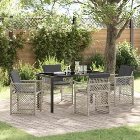 Conjunto de Jantar para Jardim vidaXL 5 Peças com Almofadas Cinza-Claro Rattan Poliéster