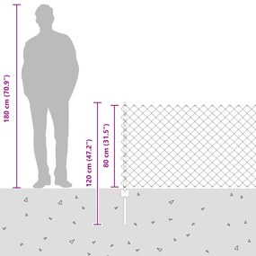 Cerca de Cadeia com 10 Postes U Cinza 0.8x10 m Aço