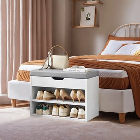 Banco para sapatos com 3 níveis, sapateira com almofada 30 x 60 x 44 cm branco