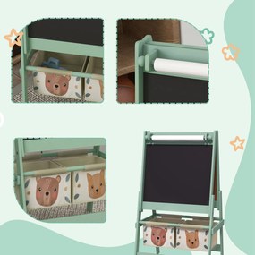 Conjunto para Crianças Inclui 1 Mesa com 2 Cadeiras Infantis e 1 Cavalete 3 em 1 com Cestos de Armazenamento Desenho de Animais Verde