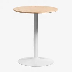 Mesa De Jantar Redonda Em Mdf E Ferro Yvetta Ø60 Cm & Branco & Castanho Roble - Sklum