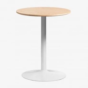 Mesa De Jantar Redonda Em Mdf E Metal Yvetta Castanho Roble & Ø60 Cm & Branco - Sklum