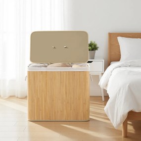 Cesto da roupa suja com tampa, 3 compartimentos, 170 litros cor natural