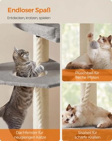Arranhador para gatos com vários andares 55 x 55 x 186,7 cm Cinzento + Creme